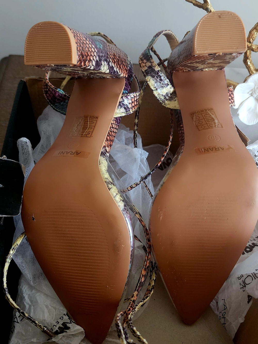 Fashion Nova Multicolor Snake-Print Pointed Lace-Up Heels - Picture 4 of 4